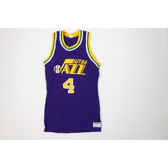 Vintage 80s Sand Knit Mens Small Utah Jazz Adrian Dantley Basketball Uniform USA - Picture 2 of 11